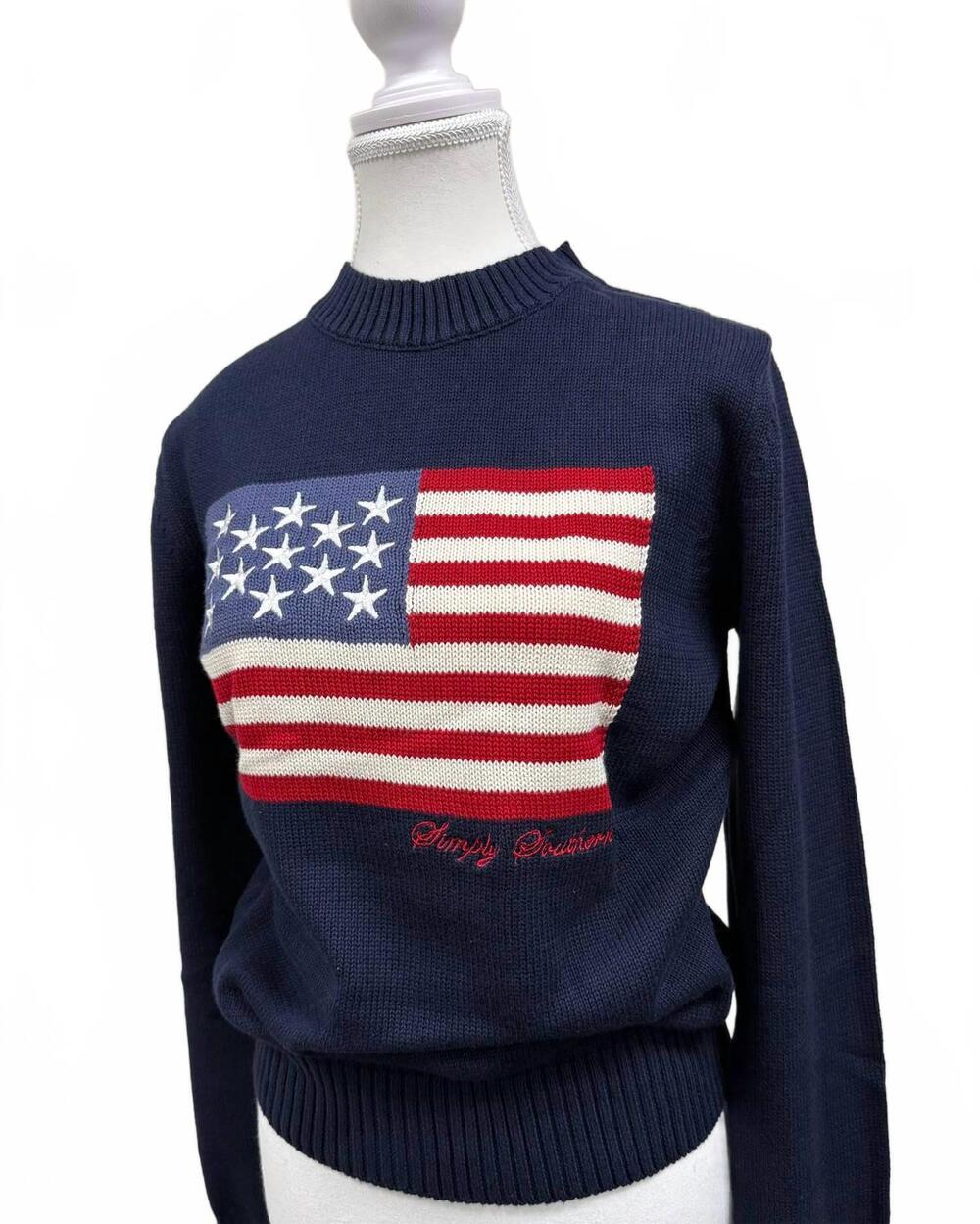 NEW SIMPLY SOUTHERN women's flag crew sweater in navy